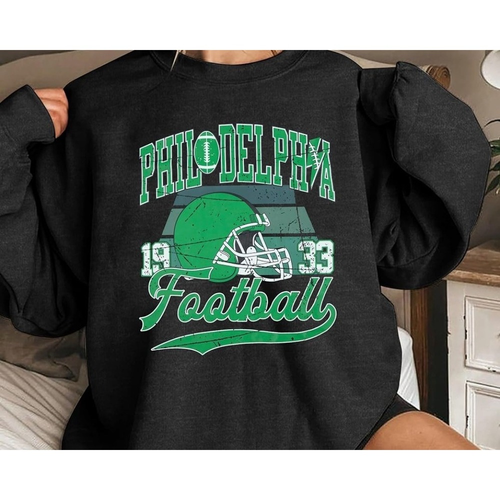 Philadelphia Football Sweatshirt L Women Crewneck Green Black Game Day Pullover